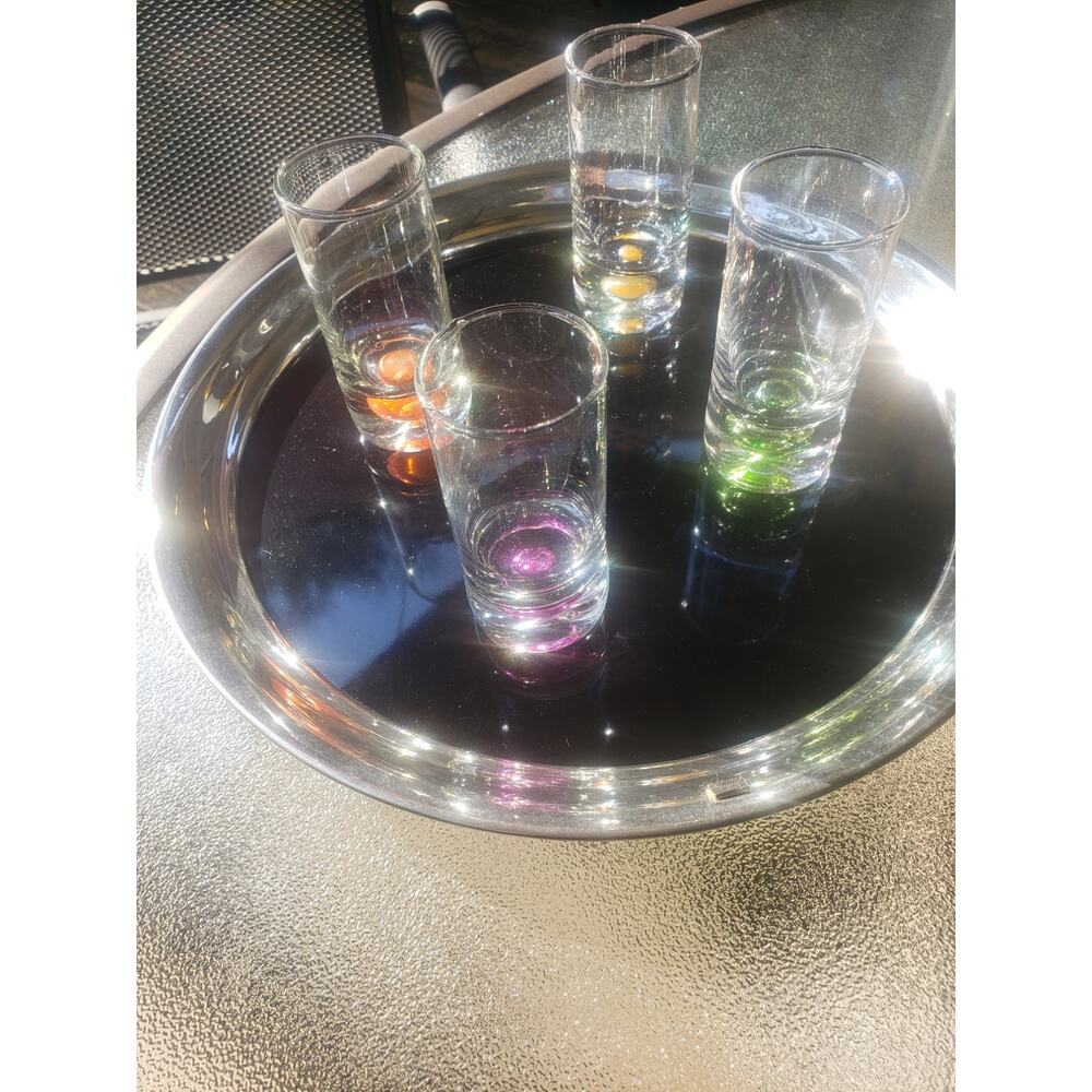 Set of 4 Vintage Suspended Colored Bubble Shot Glasses Hand Blown